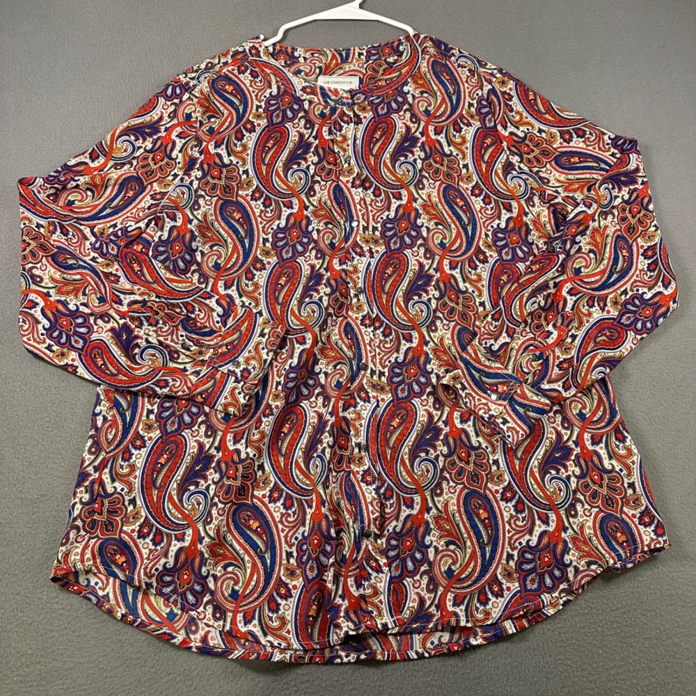 Liz Claiborne Womens XL Paisley Button Down Blouse Long Sleeve Multi-Color Top